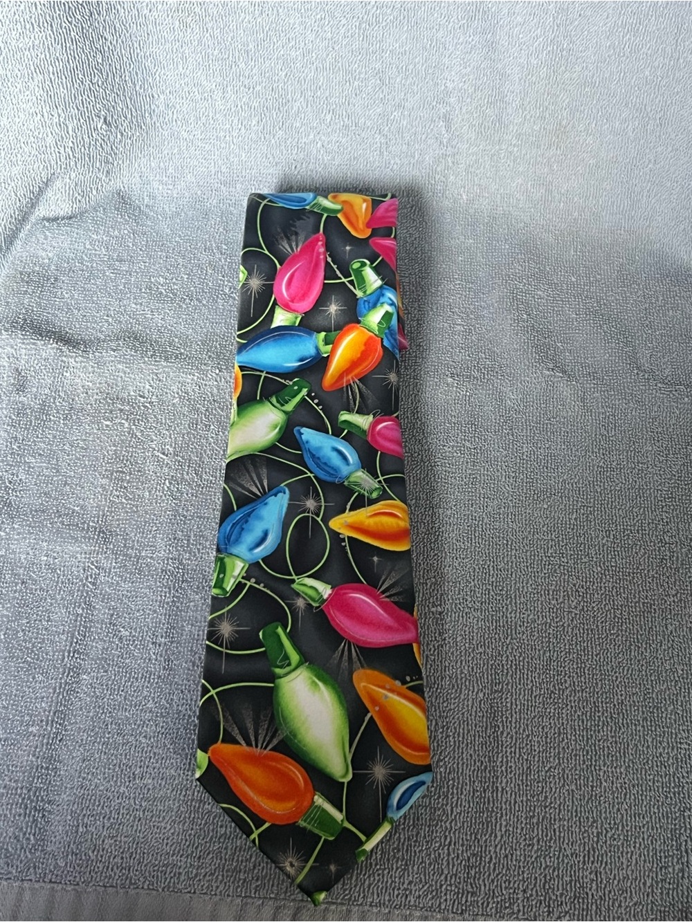 Men's Black Novelty Tie with Colorful Holiday Bulb Print Garcia
